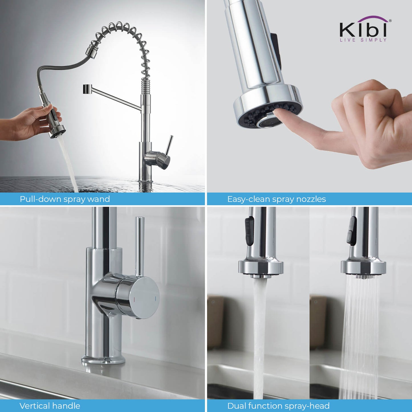 Kibi Lodi Single Handle High Arc Pull Down Kitchen Faucet In Chrome Finish