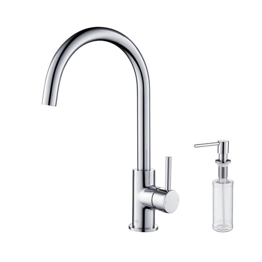 Kibi Lowa Single Handle High Arc Kitchen Bar Sink Faucet With Soap Dispenser in Chrome Finish