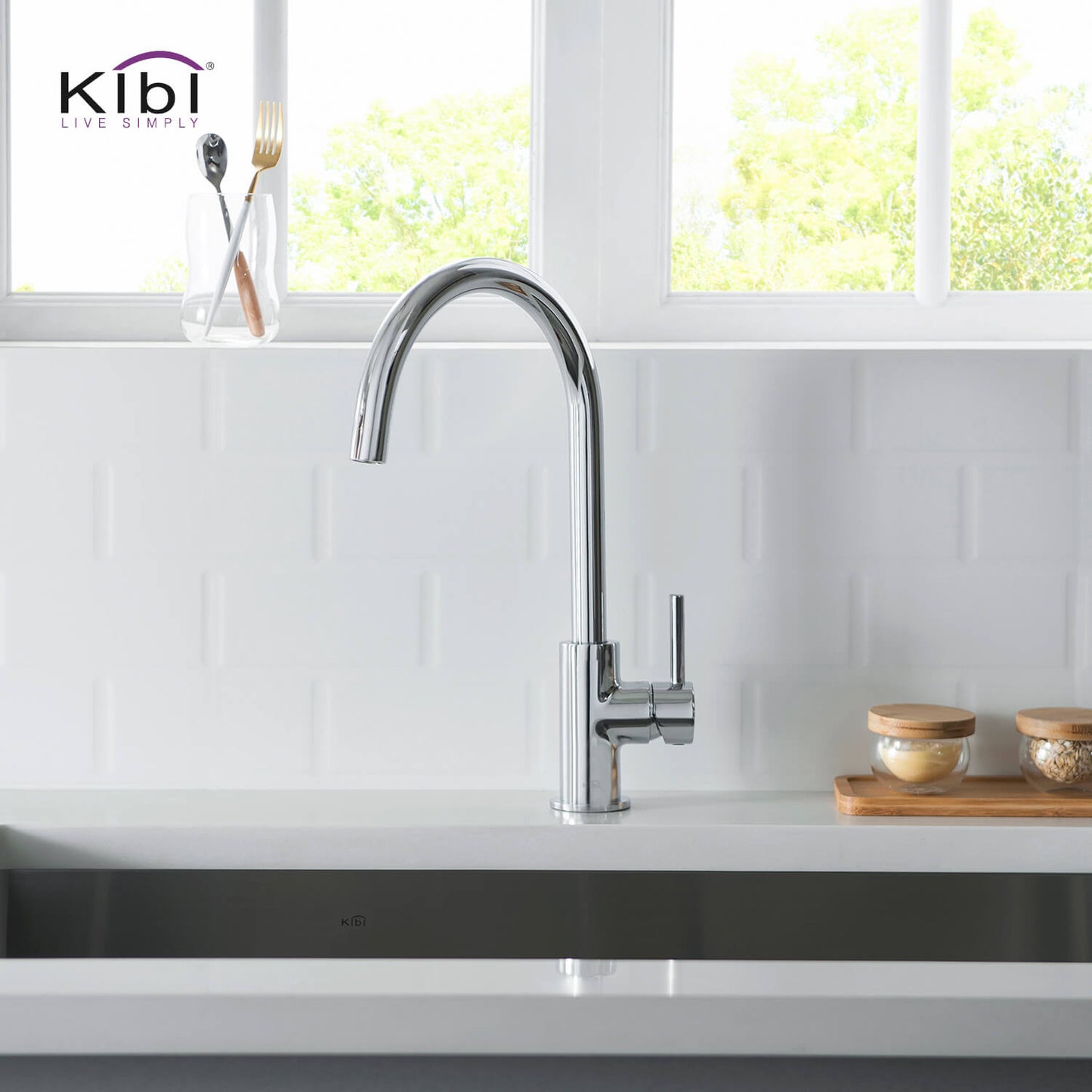 Kibi Lowa Single Handle High Arc Kitchen Bar Sink Faucet in Chrome Finish