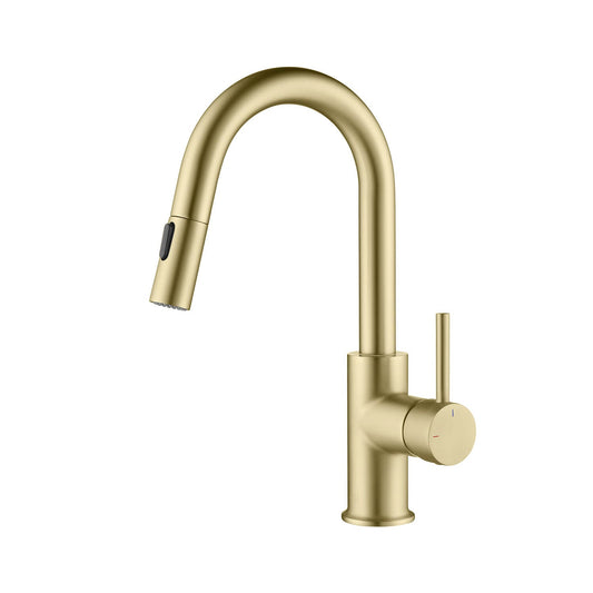 Kibi Luxe Single Handle High Arc Pull Down Kitchen Faucet in Brushed Gold Finish