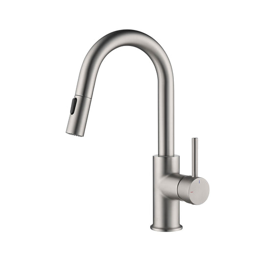 Kibi Luxe Single Handle High Arc Pull Down Kitchen Faucet in Brushed Nickel Finish