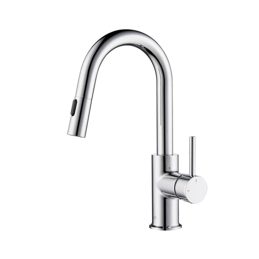 Kibi Luxe Single Handle High Arc Pull Down Kitchen Faucet in Chrome Finish