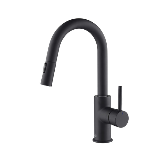 Kibi Luxe Single Handle High Arc Pull Down Kitchen Faucet in Matte Black Finish