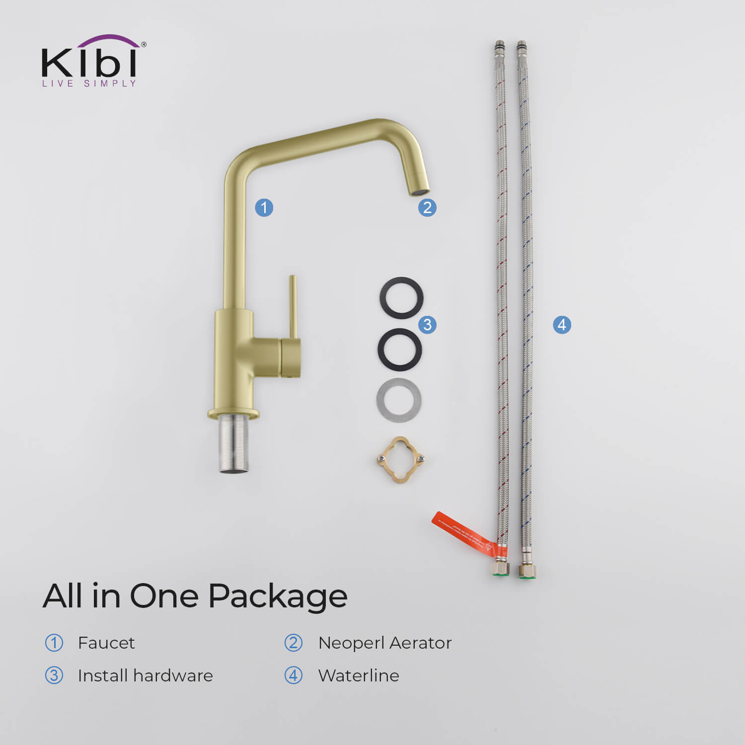 Kibi Macon Single Handle High Arc Kitchen Bar Sink Faucet With Soap Dispenser in Brushed Gold Finish