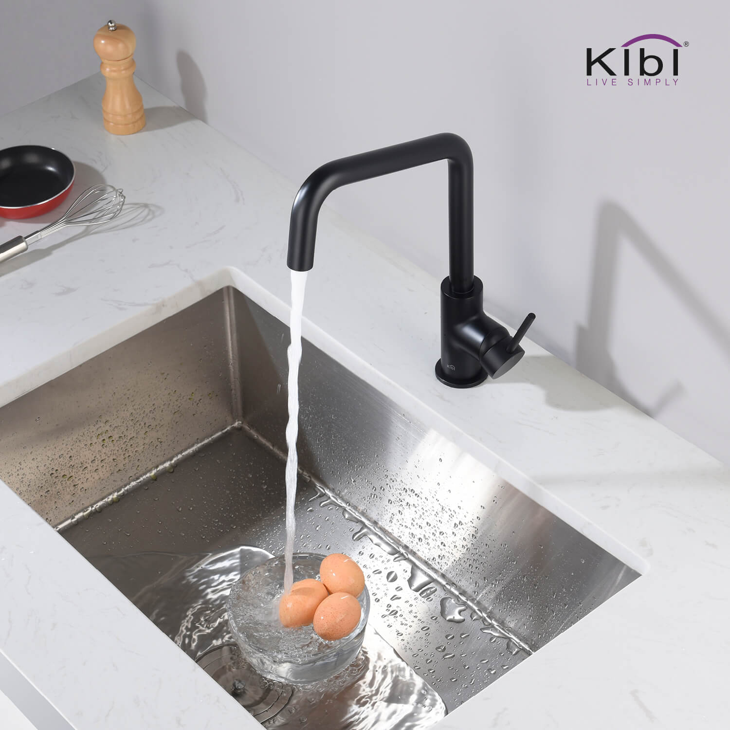 Kibi Macon Single Handle High Arc Kitchen Bar Sink Faucet With Soap Dispenser in Matte Black Finish