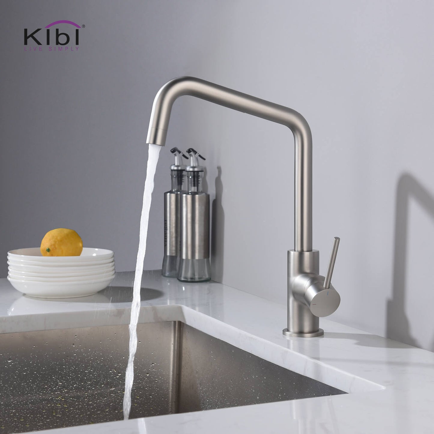 Kibi Macon Single Handle High Arc Kitchen Bar Sink Faucet in Brushed Nickel Finish