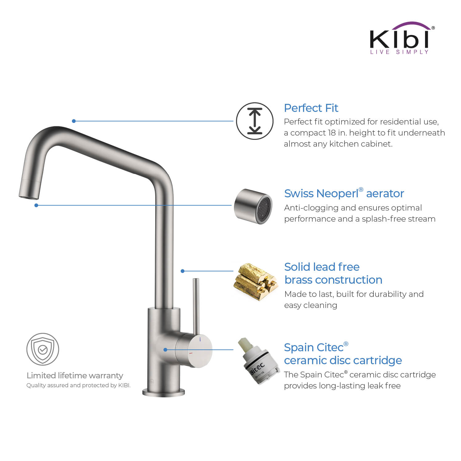 Kibi Macon Single Handle High Arc Kitchen Bar Sink Faucet in Brushed Nickel Finish