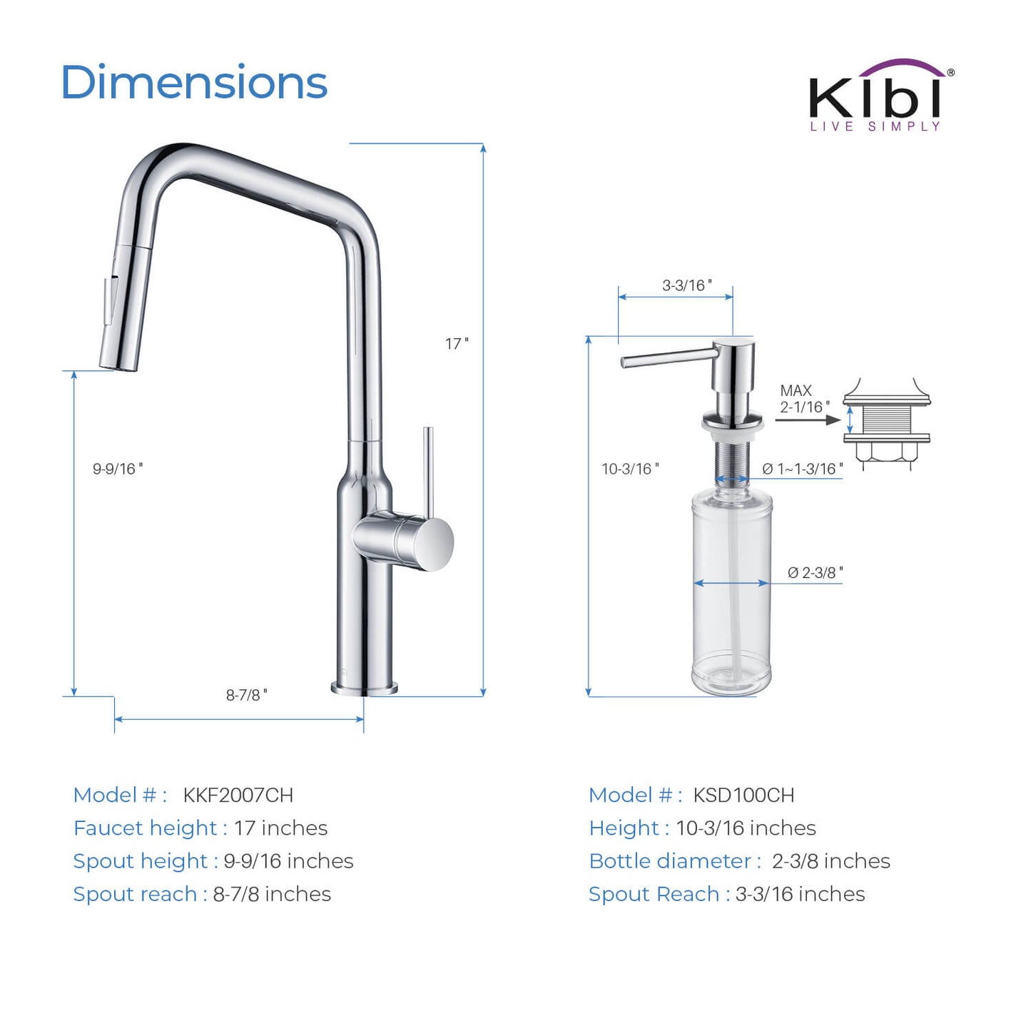 Kibi Macon Single Handle High Arc Pull Down Kitchen Faucet With Soap Dispenser in Chrome Finish