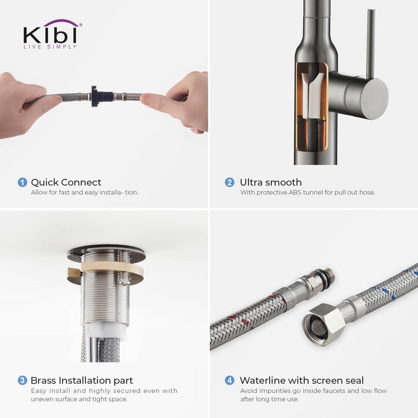 Kibi Macon Single Handle High Arc Pull Down Kitchen Faucet With Soap Dispenser in Titanium Finish