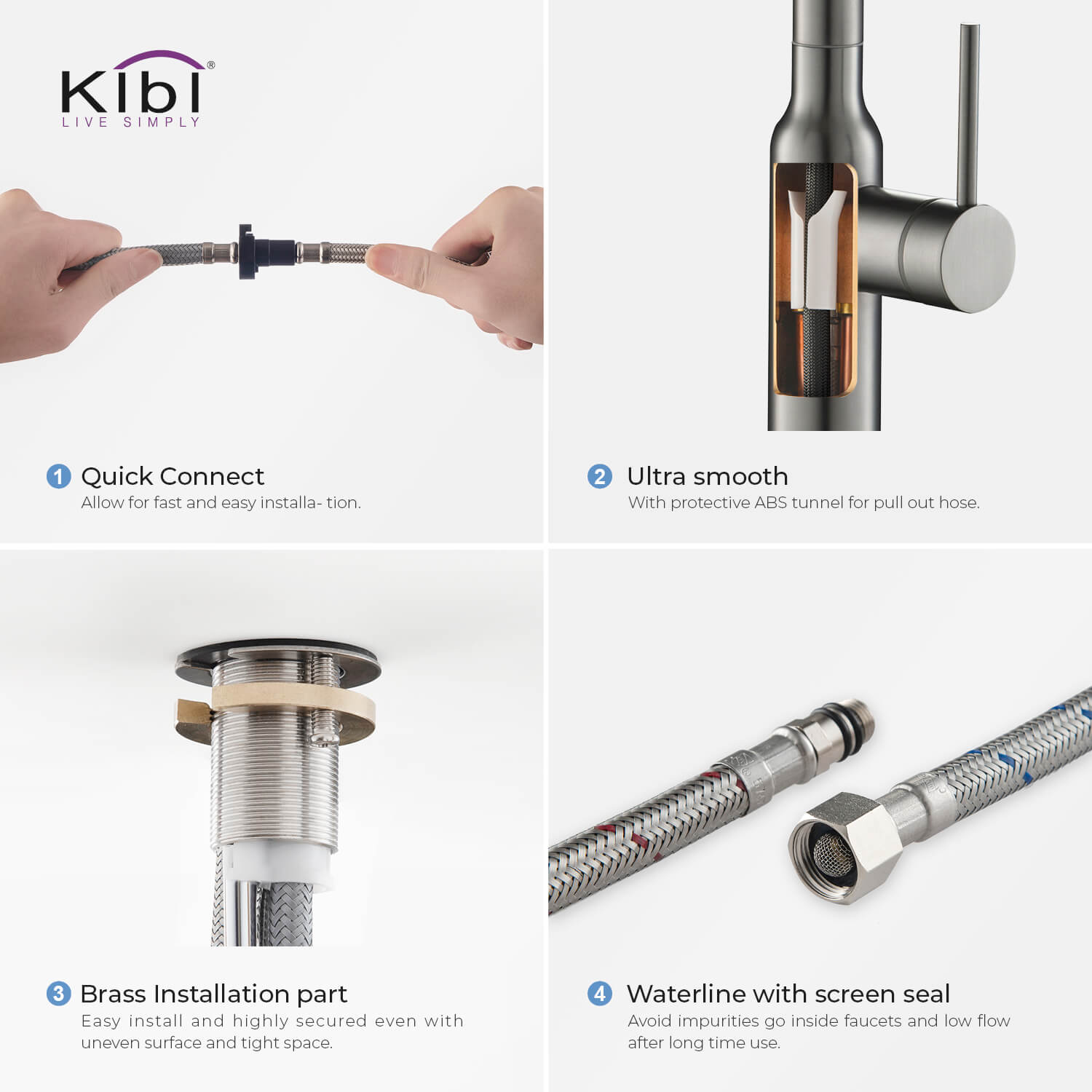 Kibi Macon Single Handle High Arc Pull Down Kitchen Faucet With Soap Dispenser in Titanium Finish