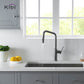 Kibi Macon Single Handle High Arc Pull Down Kitchen Faucet With Soap Dispenser in Titanium Finish