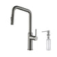 Kibi Macon Single Handle High Arc Pull Down Kitchen Faucet With Soap Dispenser in Titanium Finish