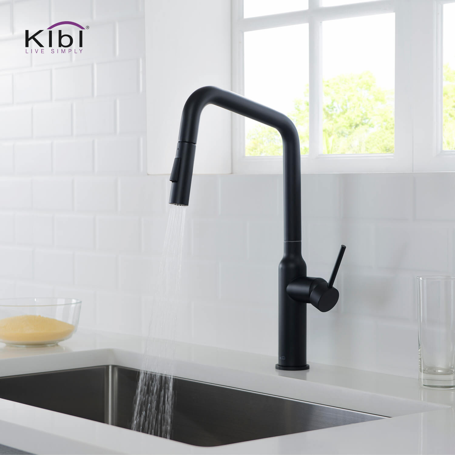 Kibi Macon Single Handle High Arc Pull Down Kitchen Faucet in Matte Black Finish