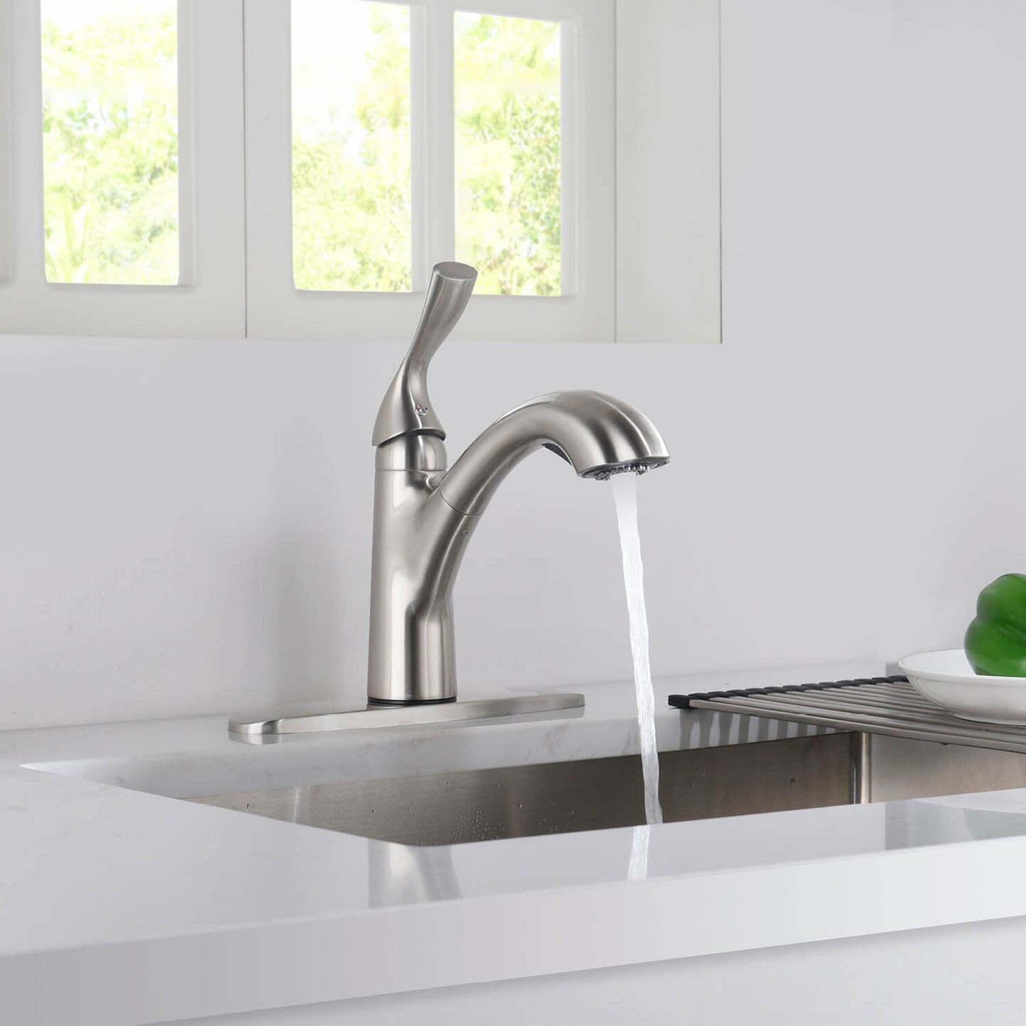 Kibi Single Handle Pull Down Kitchen Faucet In Brushed Nickel Finish