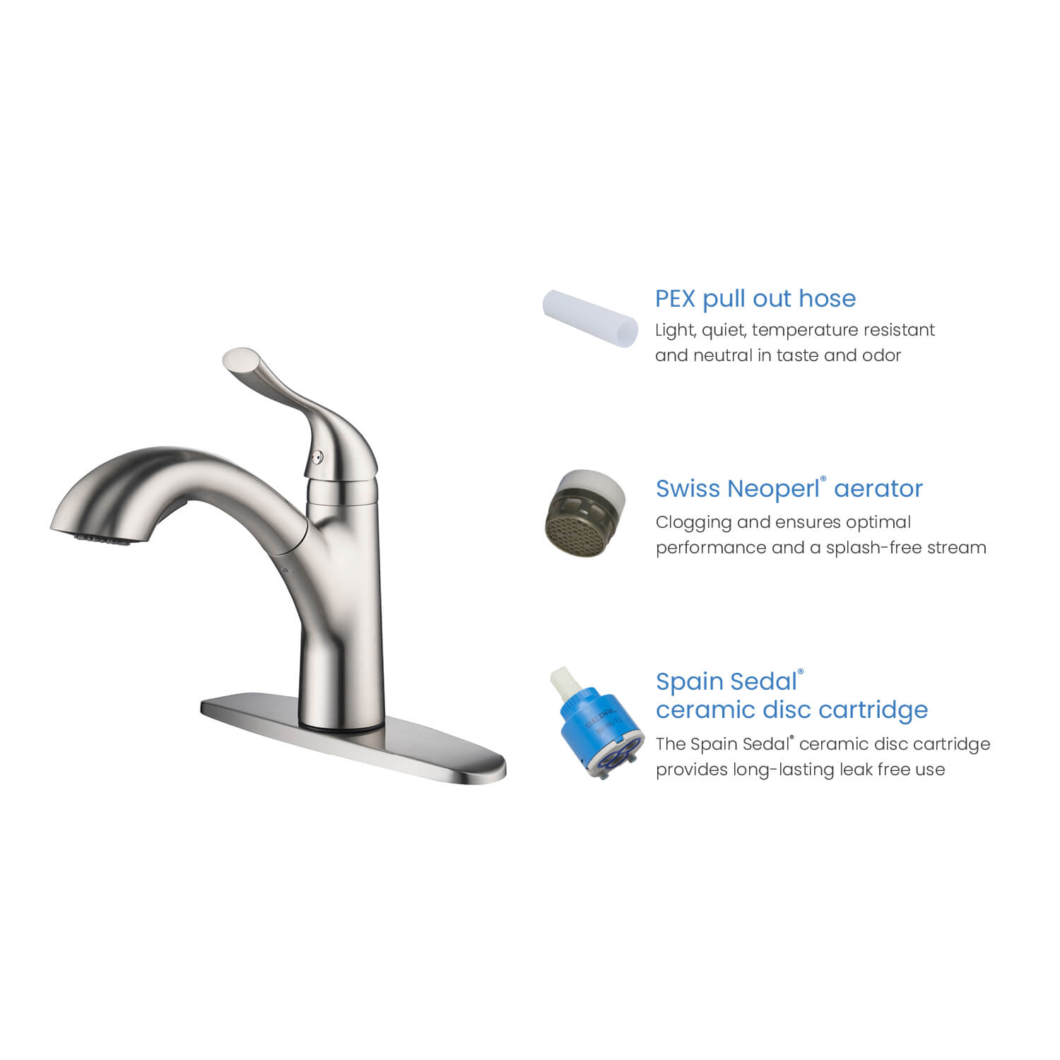 Kibi Single Handle Pull Down Kitchen Faucet In Brushed Nickel Finish