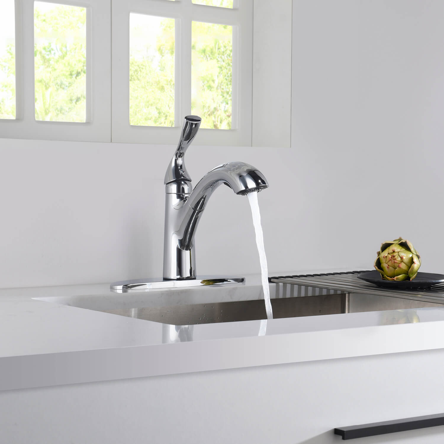 Kibi Single Handle Pull Down Kitchen Faucet In Chrome Finish