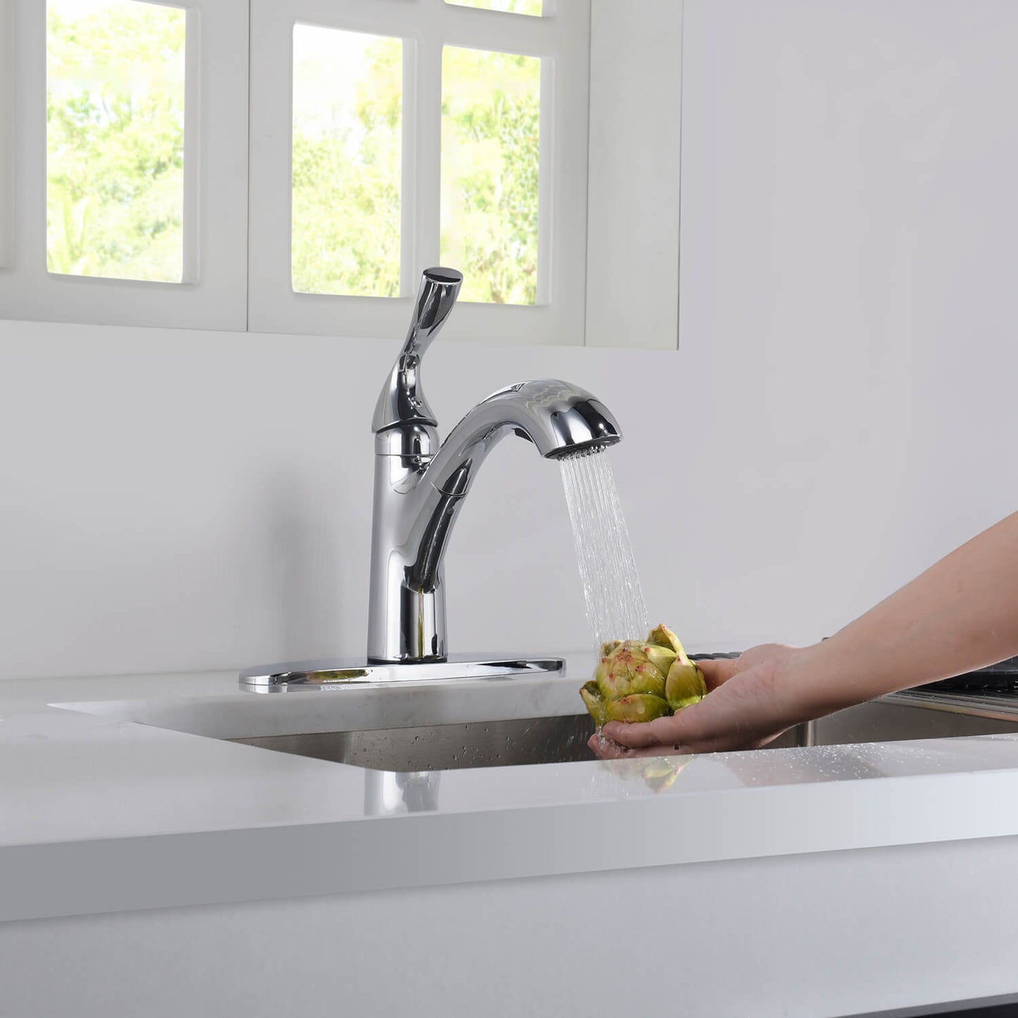 Kibi Single Handle Pull Down Kitchen Faucet In Chrome Finish