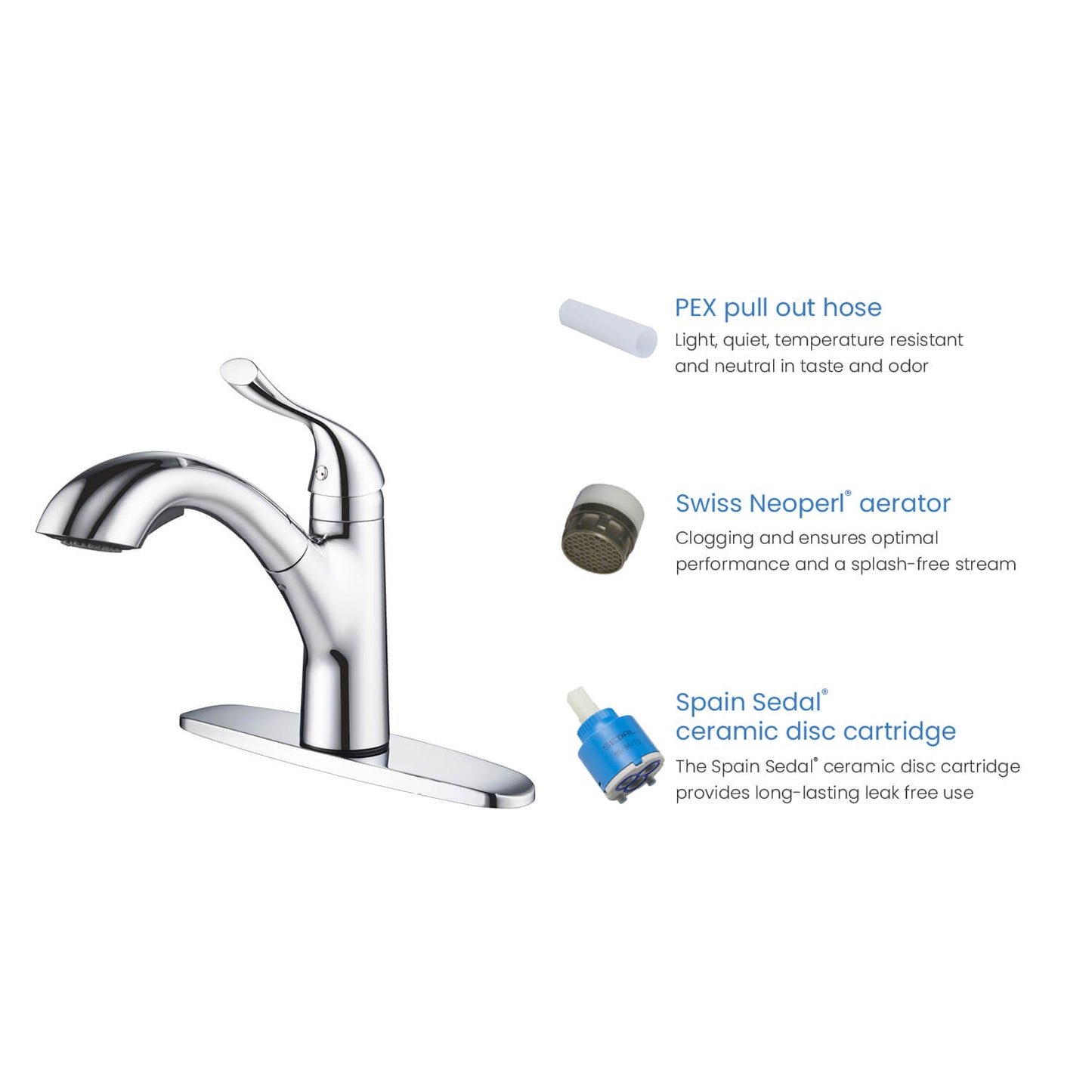 Kibi Single Handle Pull Down Kitchen Faucet In Chrome Finish