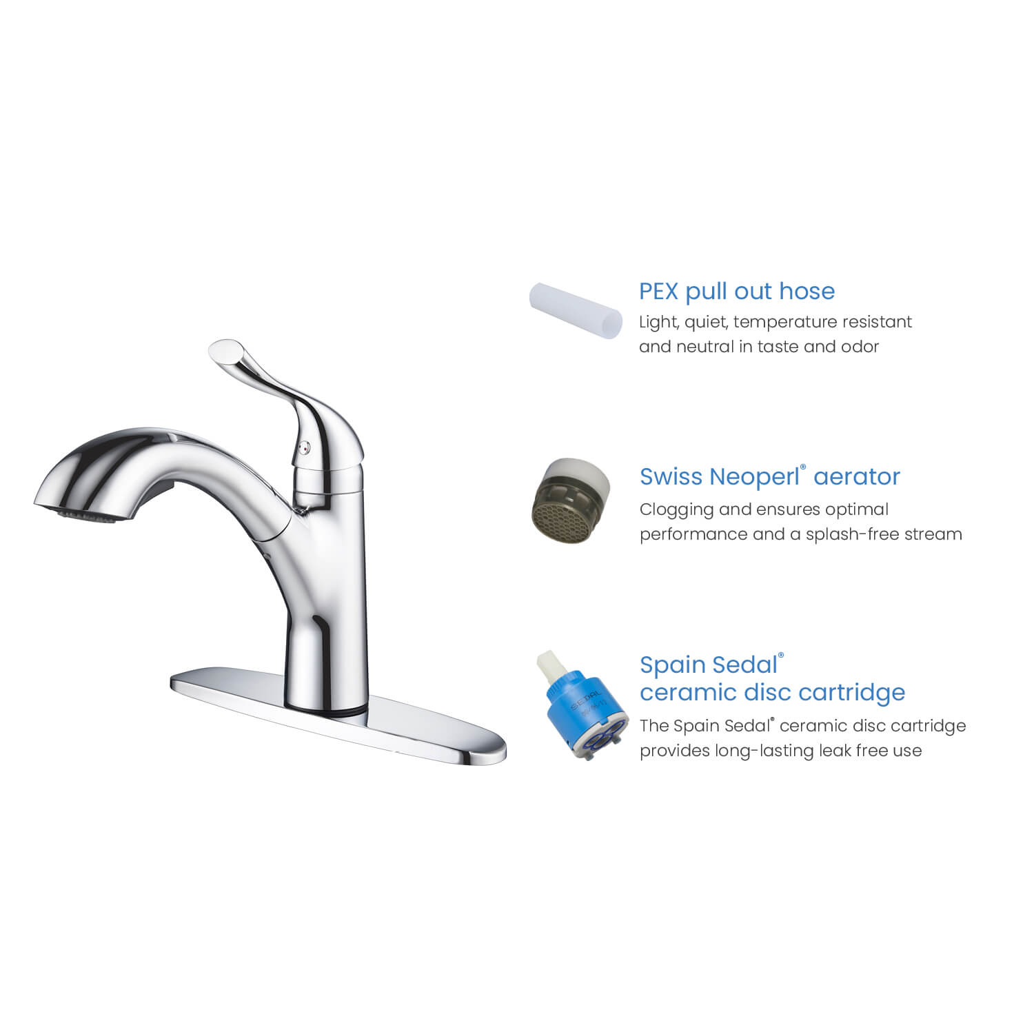 Kibi Single Handle Pull Down Kitchen Faucet In Chrome Finish