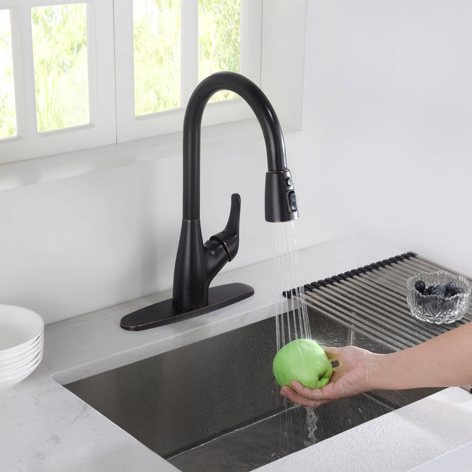 Kibi Single Handle Pull Down Kitchen Faucet In Oil Rubbed Bronze Finish