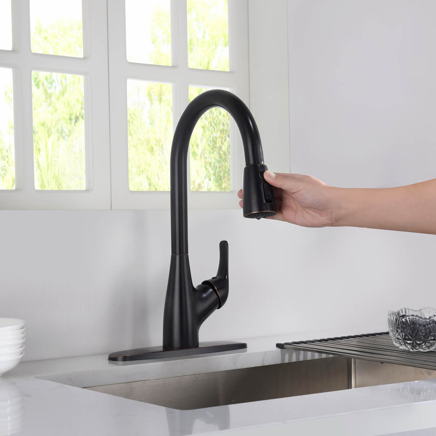 Kibi Single Handle Pull Down Kitchen Faucet In Oil Rubbed Bronze Finish