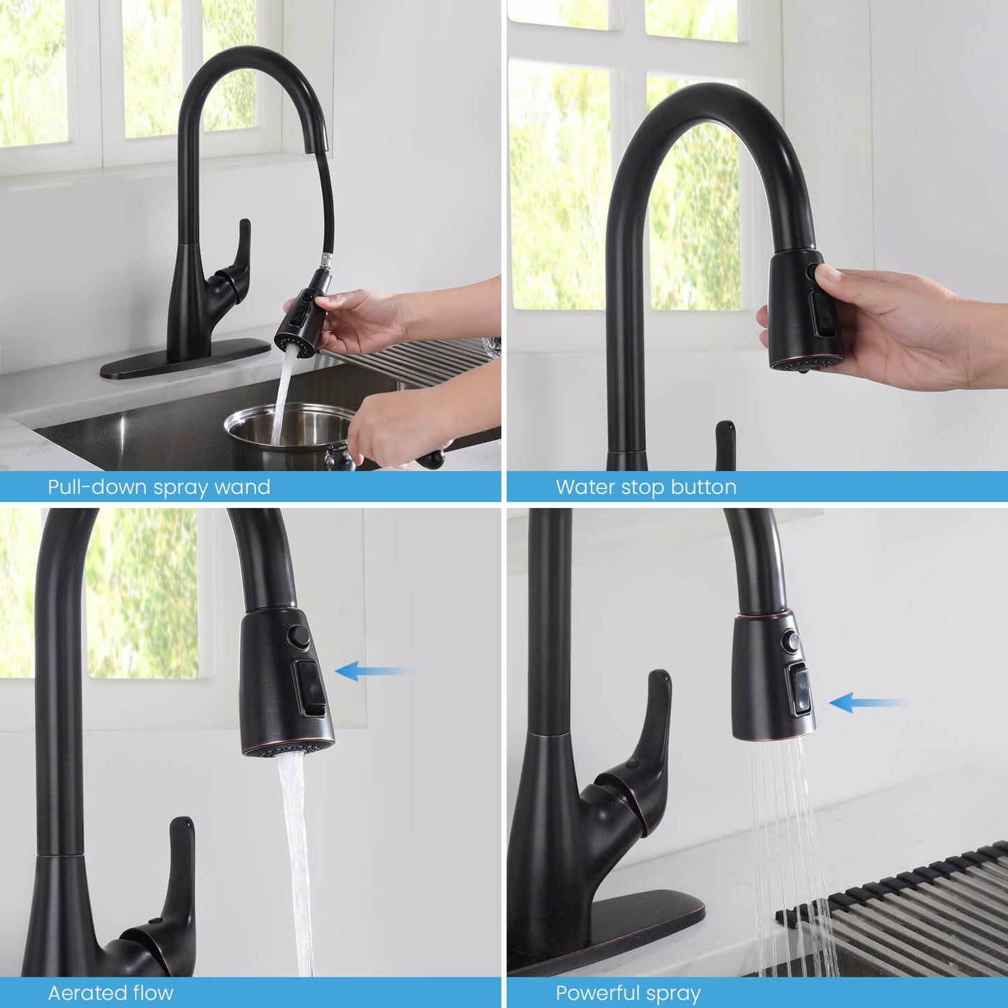 Kibi Single Handle Pull Down Kitchen Faucet In Oil Rubbed Bronze Finish