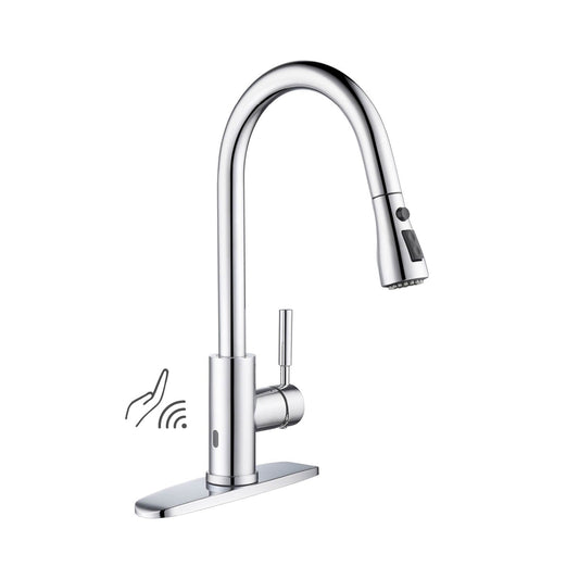 Kibi Single Handle Pull Down Kitchen Faucet With Touch Sensor In Chrome Finish