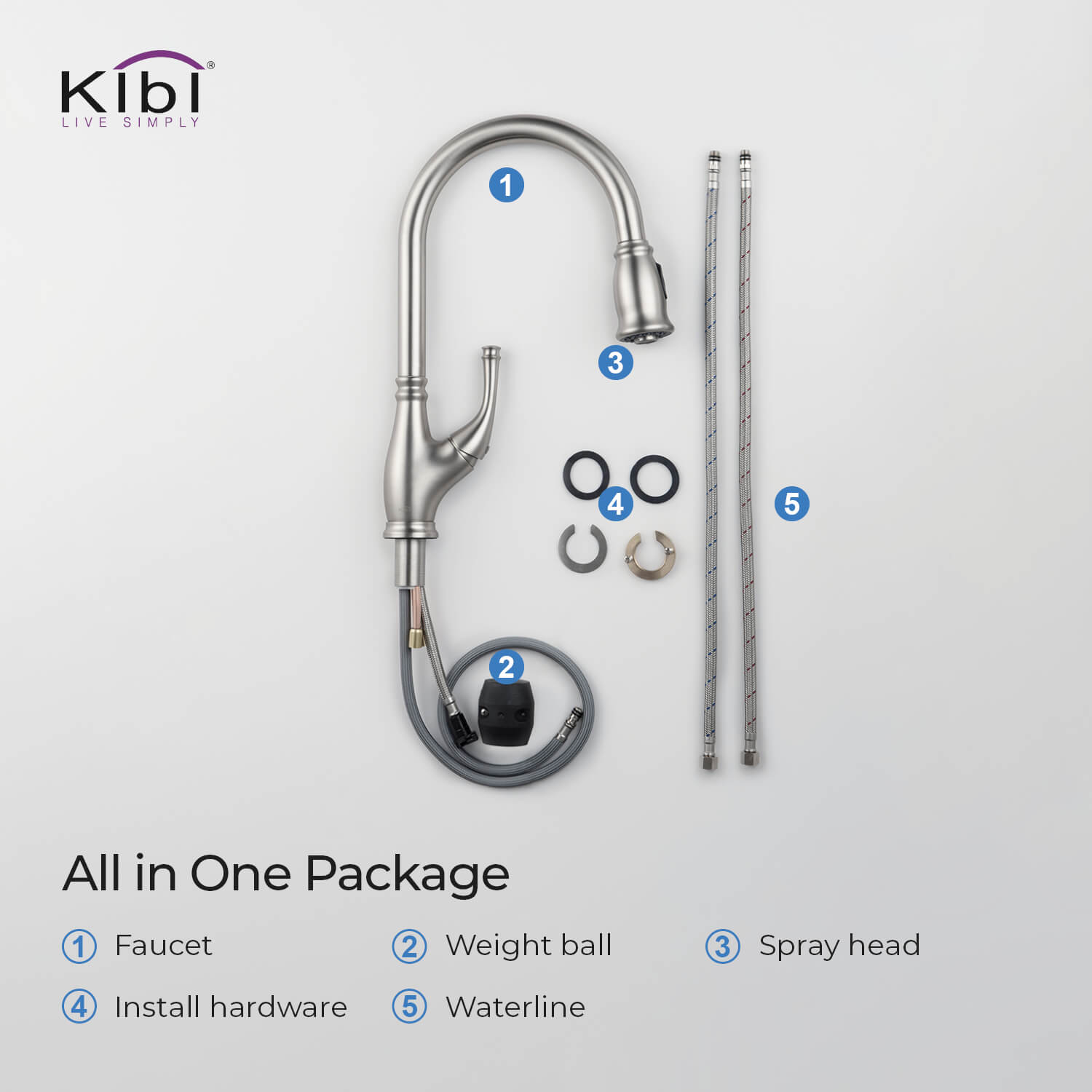 Kibi Summit Single Handle High Arc Pull Down Kitchen Faucet With Soap Dispenser in Brushed Nickel Finish