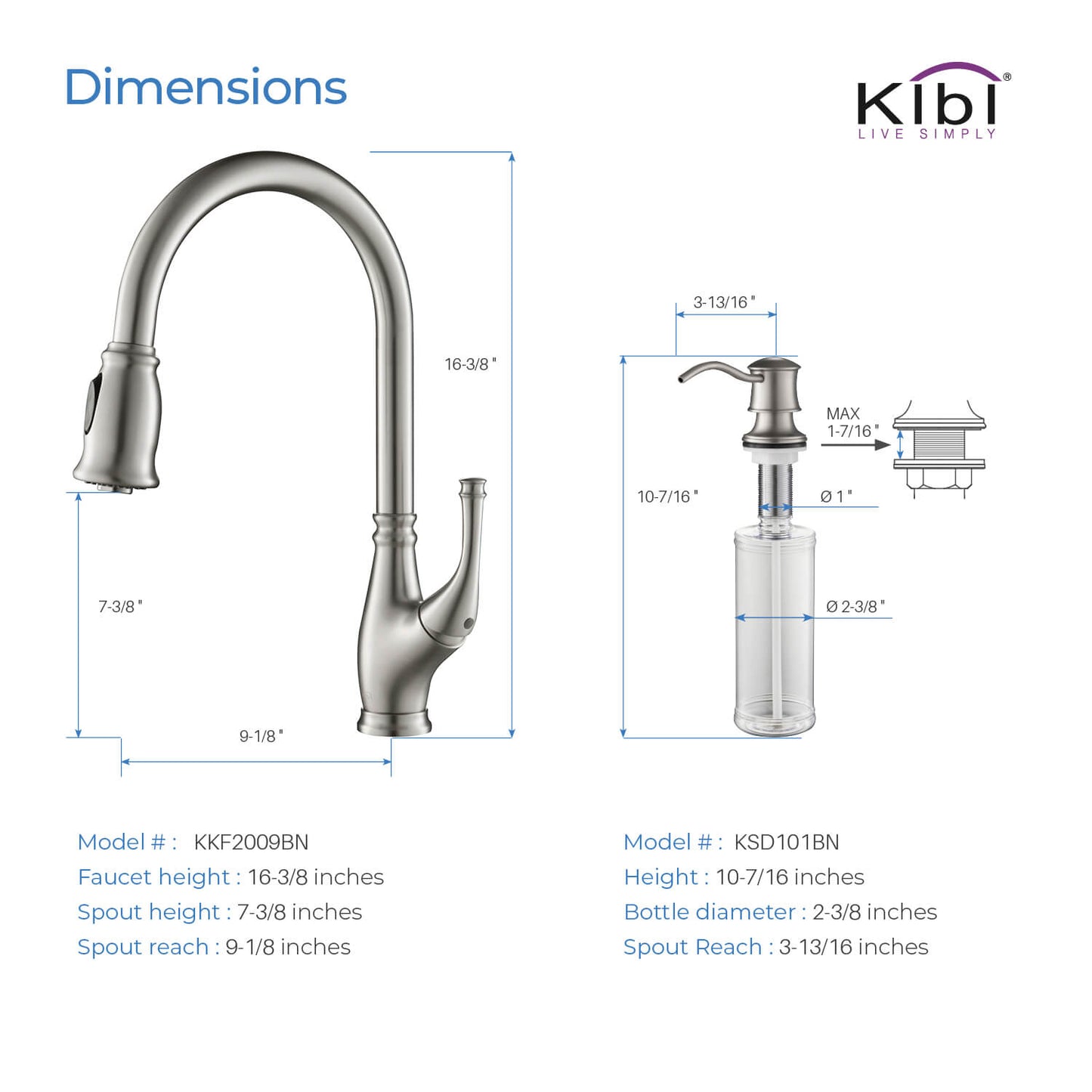 Kibi Summit Single Handle High Arc Pull Down Kitchen Faucet With Soap Dispenser in Brushed Nickel Finish