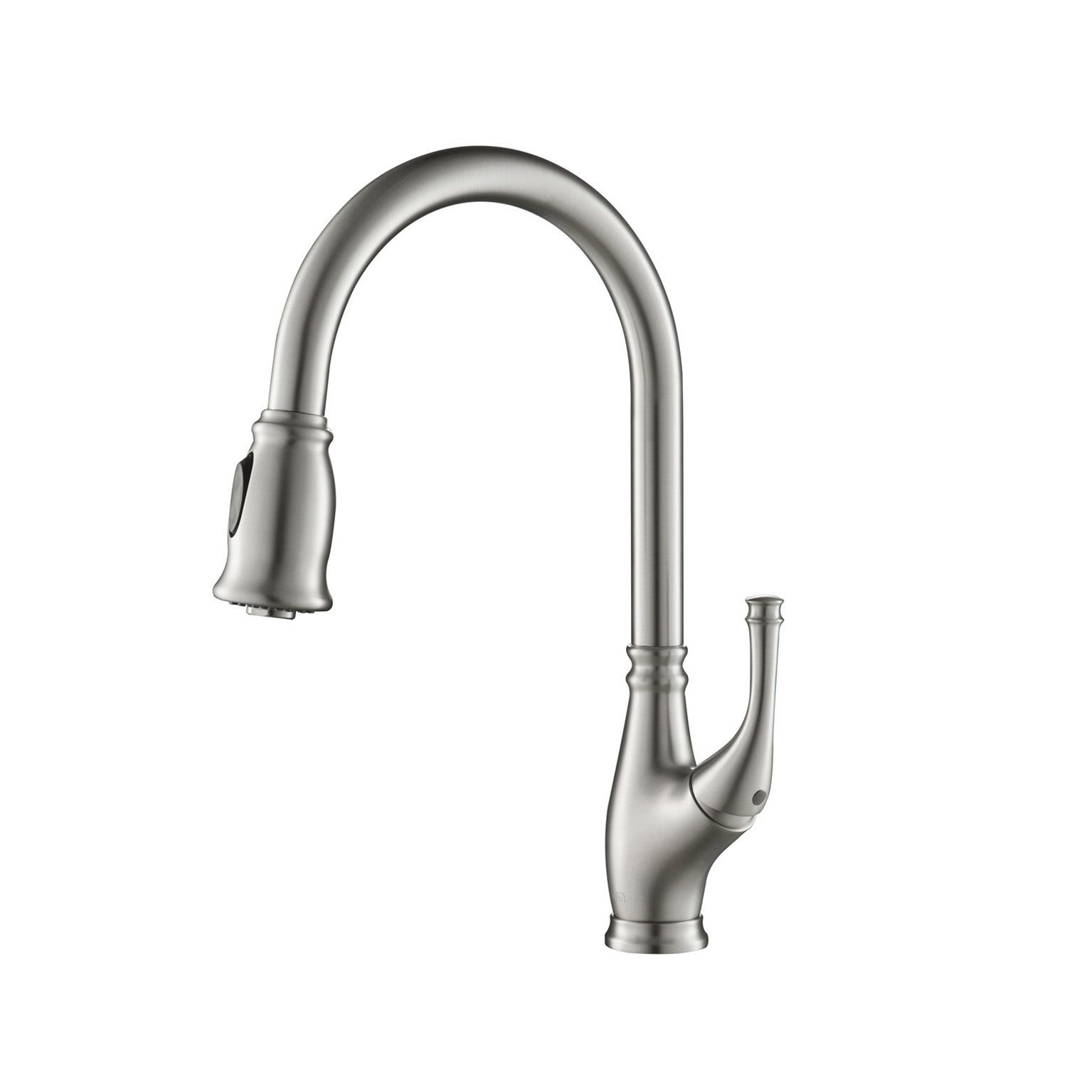 Kibi Summit Single Handle High Arc Pull Down Kitchen Faucet With Soap Dispenser in Brushed Nickel Finish