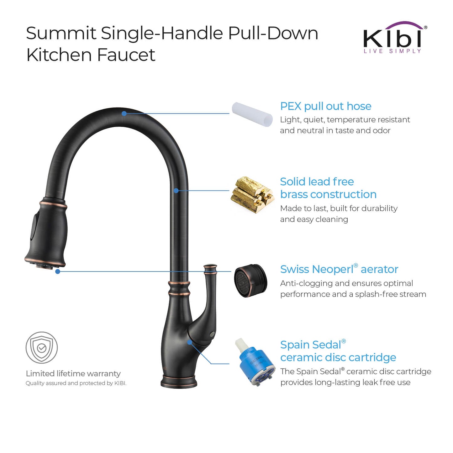 Kibi Summit Single Handle High Arc Pull Down Kitchen Faucet With Soap Dispenser in Oil Rubbed Bronze Finish