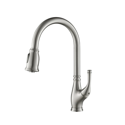 Kibi Summit Single Handle High Arc Pull Down Kitchen Faucet in Brushed Nickel Finish