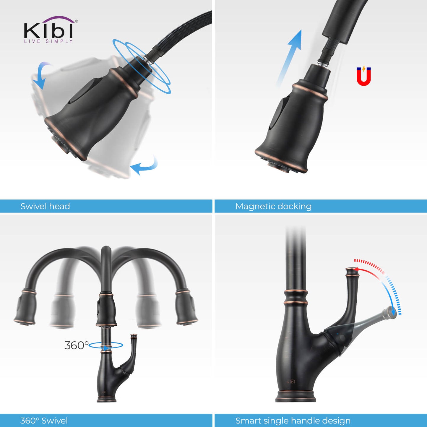 Kibi Summit Single Handle High Arc Pull Down Kitchen Faucet in Oil Rubbed Bronze Finish