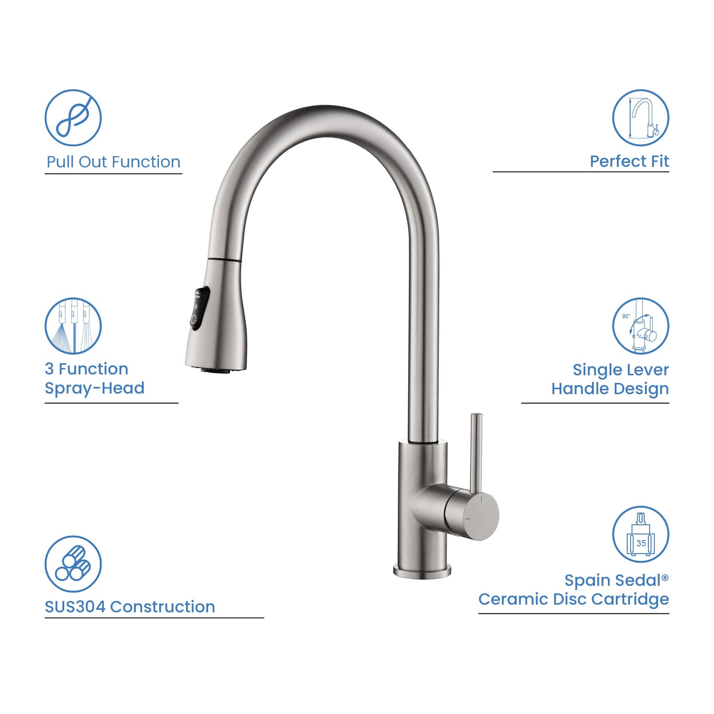 Kibi Value Single Handle Pull Down Kitchen Faucet In Brushed Nickel Finish