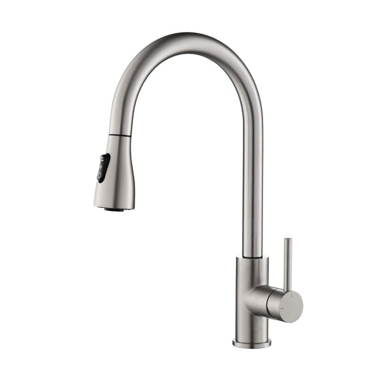 Kibi Value Single Handle Pull Down Kitchen Faucet In Brushed Nickel Finish