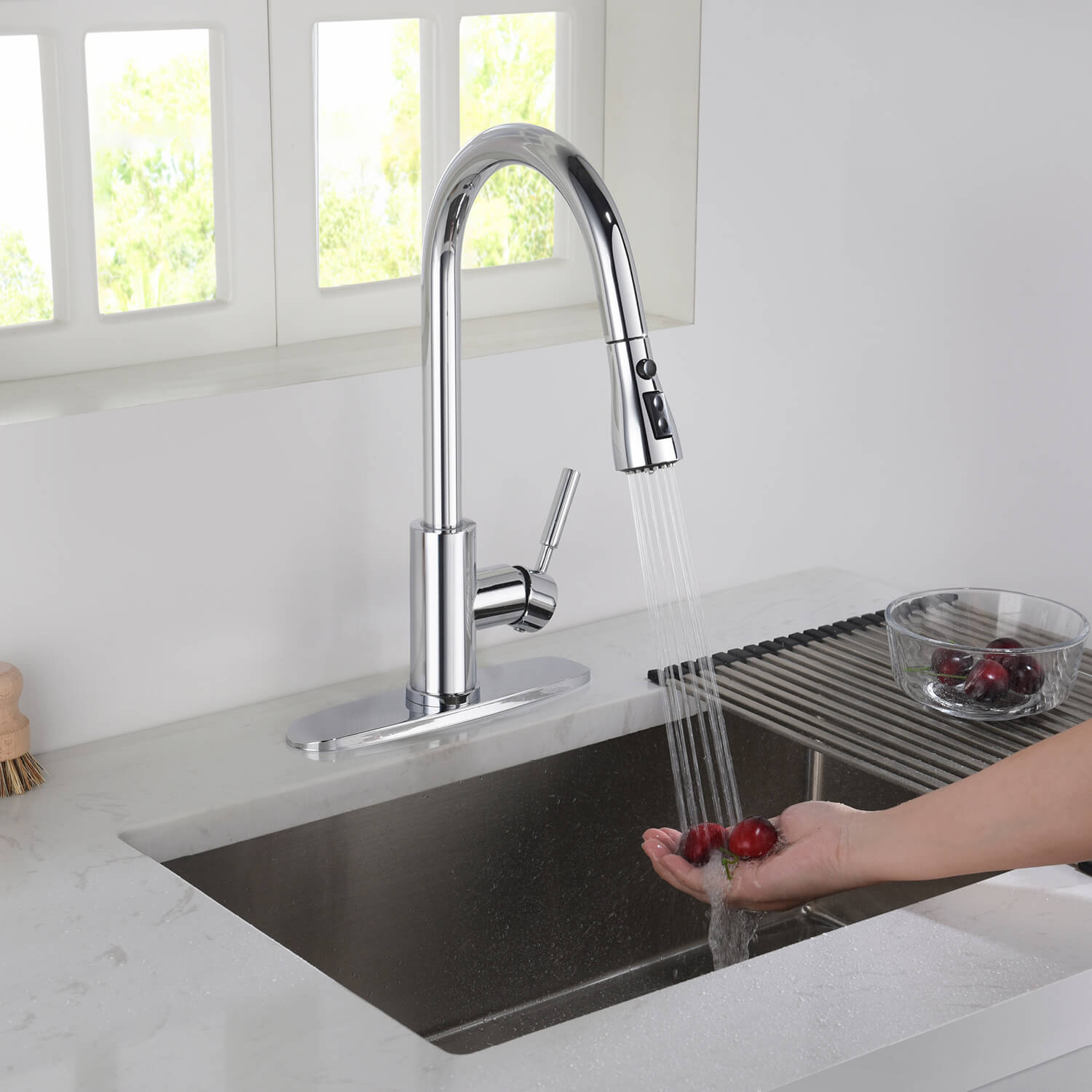 Kibi Value Single Handle Pull Down Kitchen Faucet In Chrome Finish