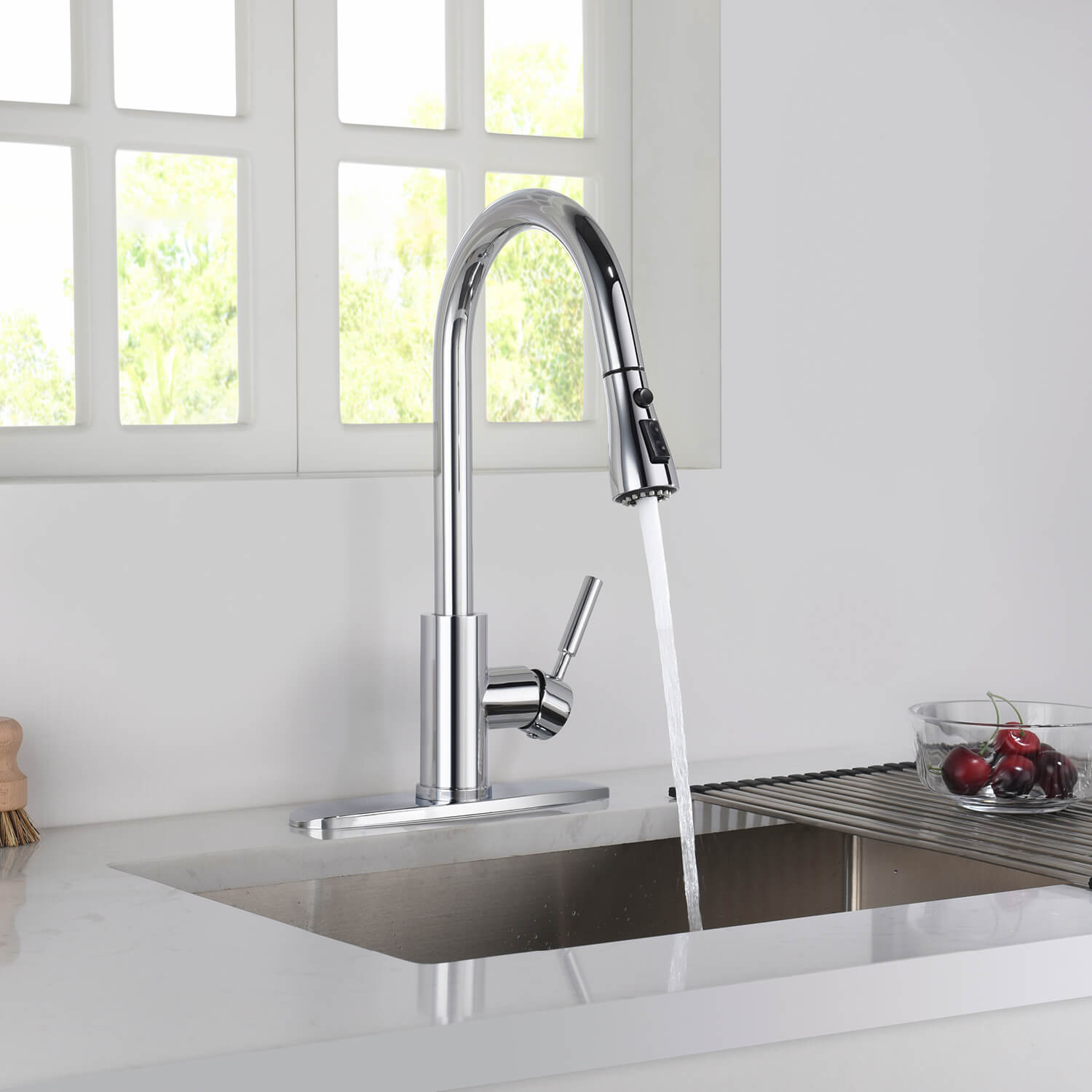 Kibi Value Single Handle Pull Down Kitchen Faucet In Chrome Finish