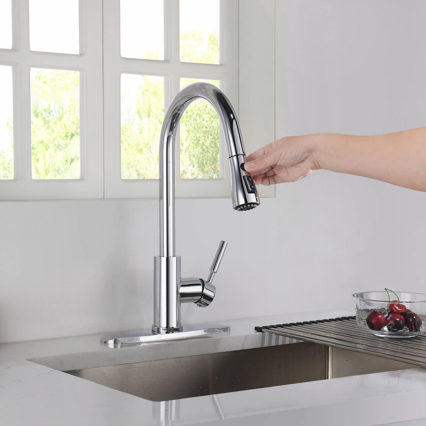 Kibi Value Single Handle Pull Down Kitchen Faucet In Chrome Finish