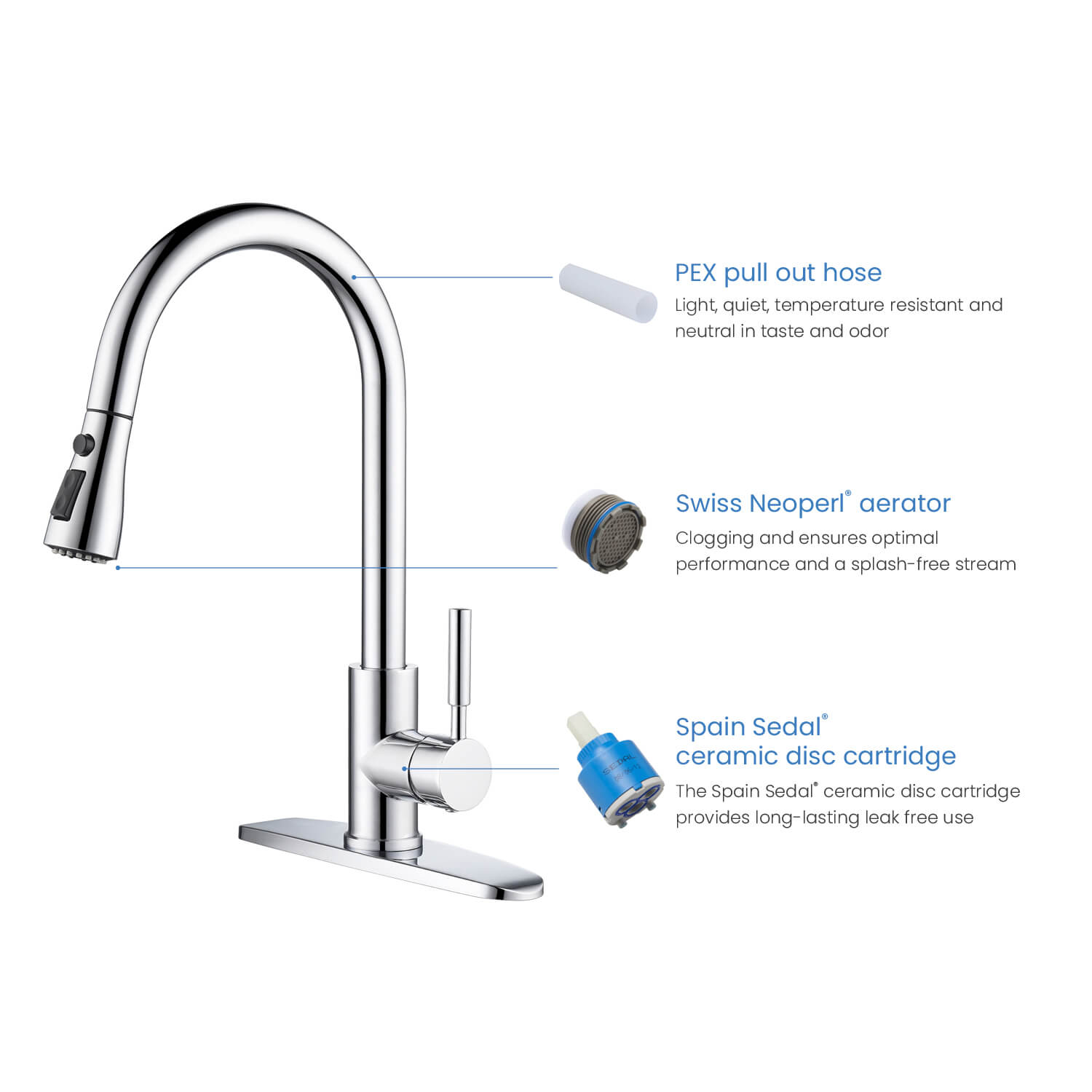 Kibi Value Single Handle Pull Down Kitchen Faucet In Chrome Finish