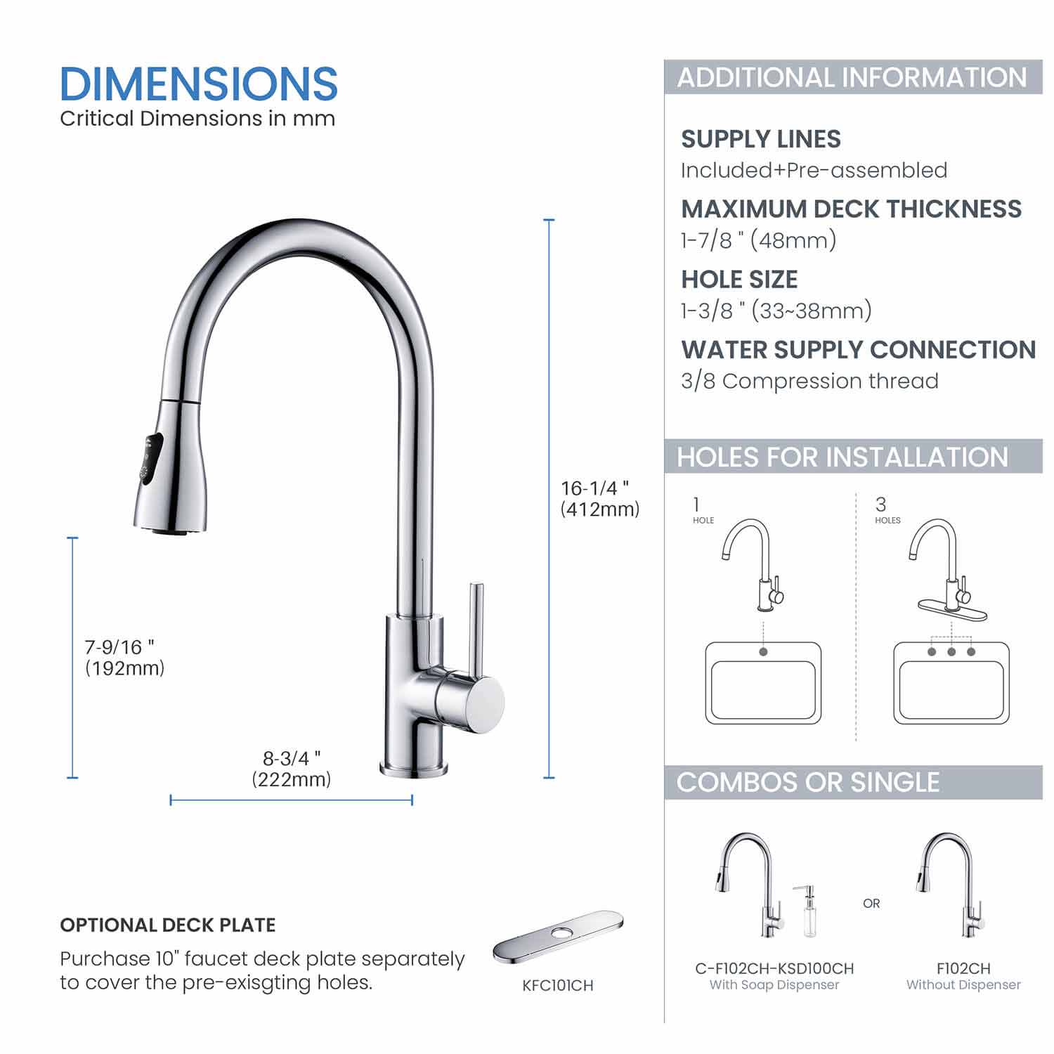 Kibi Value Single Handle Pull Down Kitchen Faucet In Chrome Finish