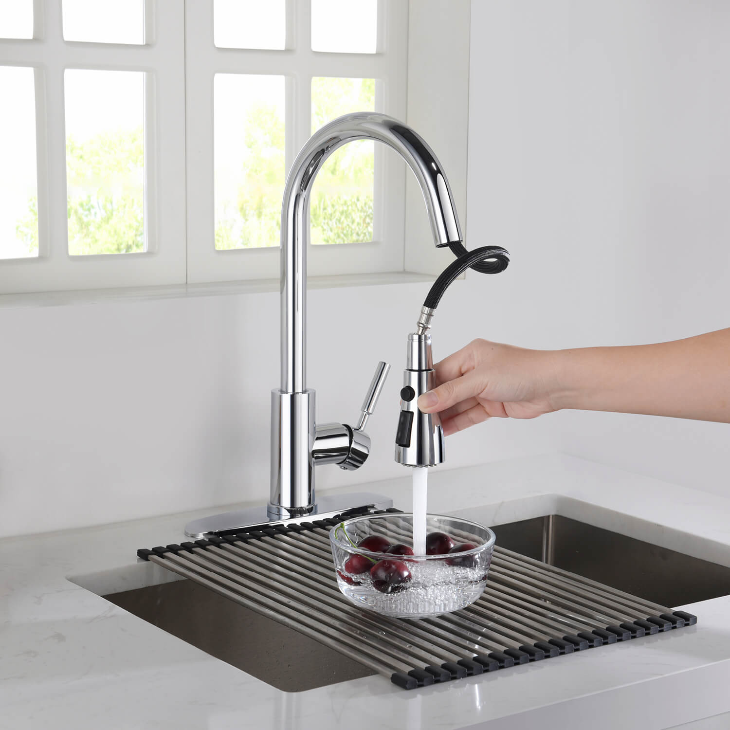 Kibi Value Single Handle Pull Down Kitchen Faucet In Chrome Finish