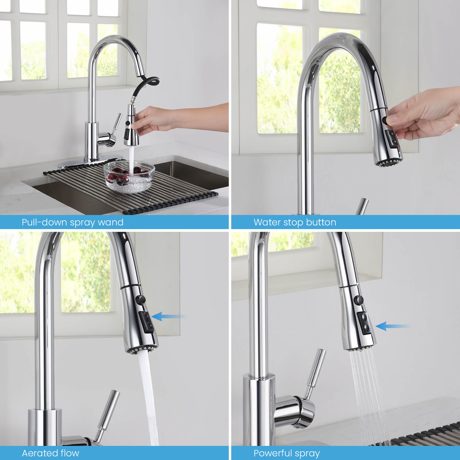 Kibi Value Single Handle Pull Down Kitchen Faucet In Chrome Finish