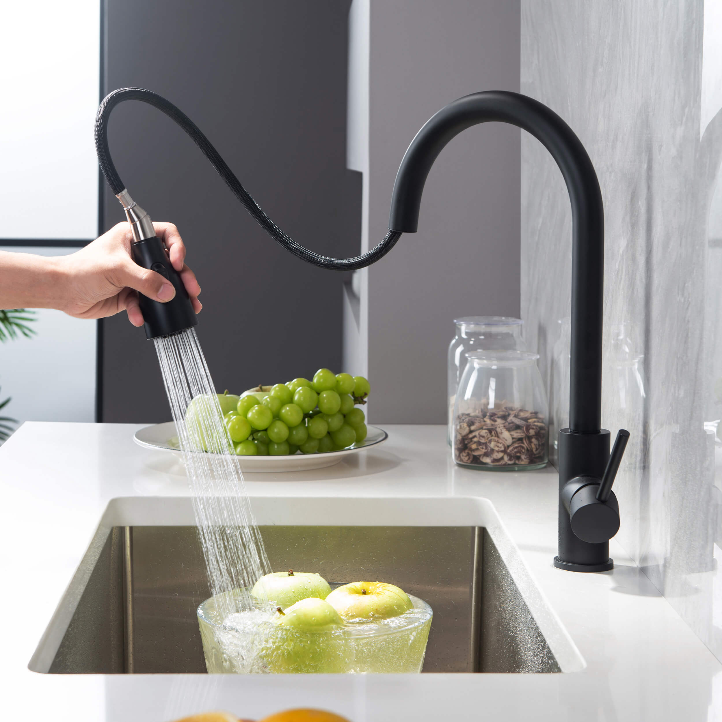 Kibi Value Single Handle Pull Down Kitchen Faucet In Matte Black Finis ...
