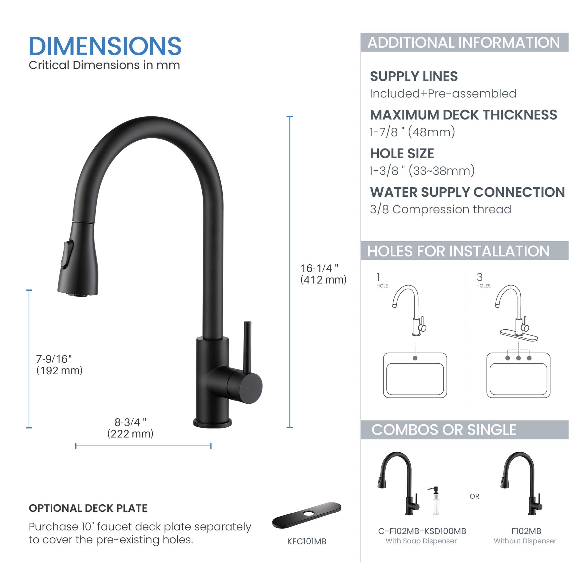 Kibi Value Single Handle Pull Down Kitchen Faucet In Matte Black Finish