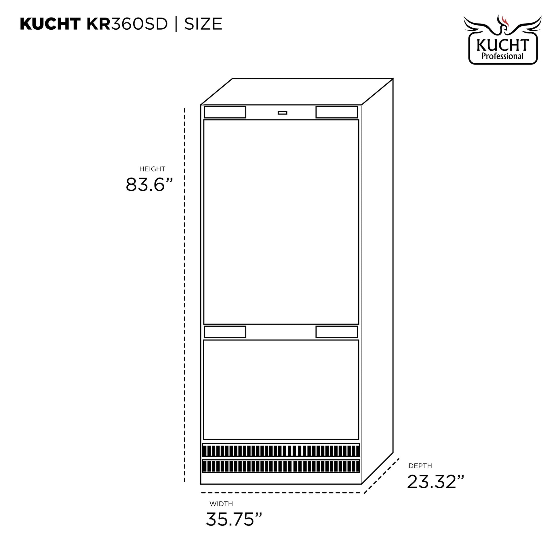 Kucht 36" 20 Cu. Ft. Built-In Bottom Freezer Refrigerator With Custom Panel Ready