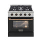 Kucht KDF Series 30" Black Custom Freestanding Natural Gas Dual Fuel Range With 4 Burners, Black Knobs and Gold Handle