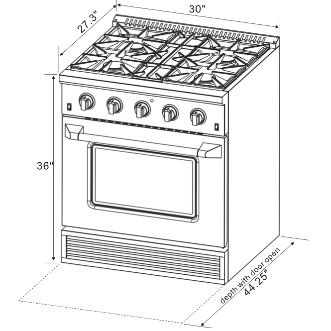 Kucht KDF Series 30" Black Custom Freestanding Natural Gas Dual Fuel Range With 4 Burners, Black Knobs and Rose Gold Handle