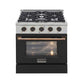 Kucht KDF Series 30" Black Custom Freestanding Propane Gas Dual Fuel Range With 4 Burners, Black Knobs and Gold Handle