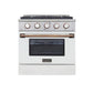 Kucht KDF Series 30" White Custom Freestanding Propane Gas Dual Fuel Range With 4 Burners, White Knobs and Gold Handle