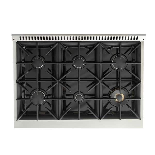 Kucht KDF Series 36" Black Custom Freestanding Natural Gas Dual Fuel Range With 6 Burners, Black Knobs and Gold Handle